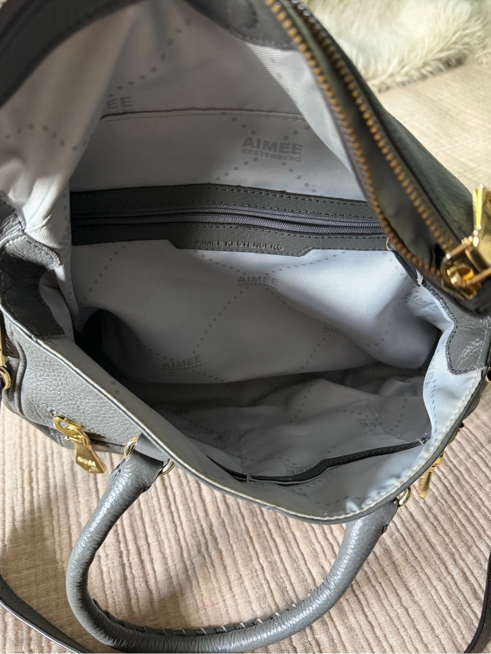 Aimee Kestenberg Soho gray pebbled leather moto zipper bag - Picture 8 of 10